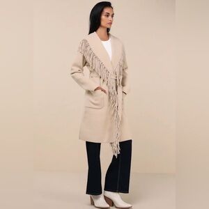 NVLT Fringe Cardigan Beige Eyelash Coatigan Small Open front tie Boho Western